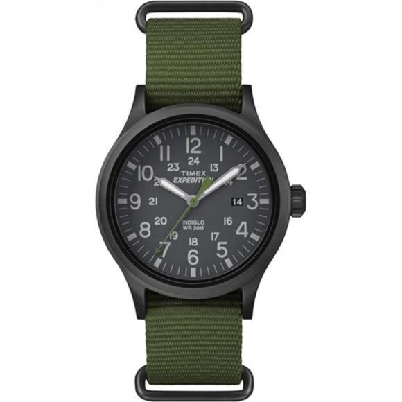 Men's Expedition Scout 40mm Watch –Black Case Black Dial with Green Fabric Strap - Picture 4 of 4